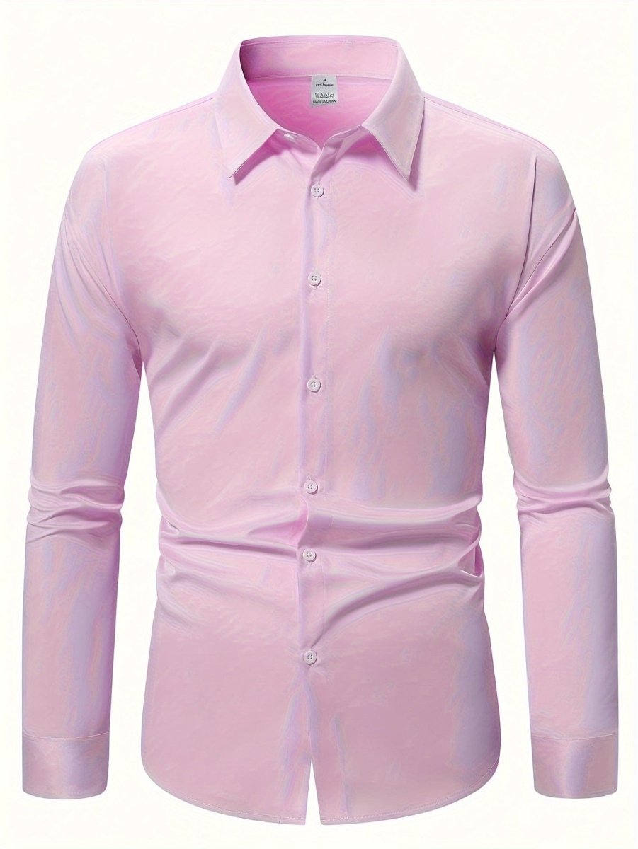 Elegant Men's Long Sleeve Shirt in Solid Colors - Comfortable, Machine Washable with Flap Collar for Spring/Fall - SHOWLU FASHION STORE