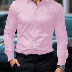 Elegant Men's Long Sleeve Shirt in Solid Colors - Comfortable, Machine Washable with Flap Collar for Spring/Fall - SHOWLU FASHION STORE