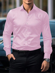Elegant Men's Long Sleeve Shirt in Solid Colors - Comfortable, Machine Washable with Flap Collar for Spring/Fall - SHOWLU FASHION STORE