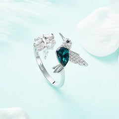 Elegant Natural Blue Stone Adjustable Hummingbird Rings for Women Glass Filled Rings Female Engagement Wedding Party Jewelry - SHOWLU FASHION STORE