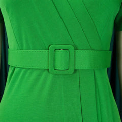 Elegant Office Dresses for Women V Neck Short Sleeve Belt Waisted Straight Mid Calf Formal Female Business Work Wear Dress Midi - SHOWLU FASHION STORE