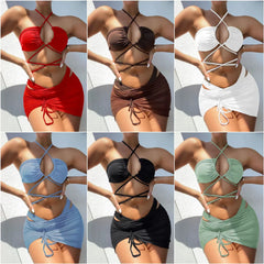 Elegant Three - Piece Beach Swimsuit Set - SHOWLU FASHION STORE
