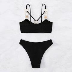 Elegant Two - Piece Hollow Metal Ring Bikini - SHOWLU FASHION STORE