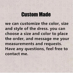 A text graphic explaining that the wedding dress can be customized by size, color, and style.