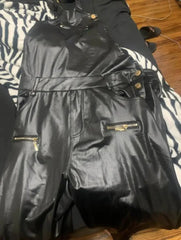 Elegant Women's Shoulder Strap Jumpsuit Square Neck Sleeveless Pu Leather Buckle Zipper Suspender Sexy Tight Fitting Jumpsuit - SHOWLU FASHION STORE