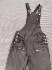 Elegant Women's Shoulder Strap Jumpsuit Square Neck Sleeveless Pu Leather Buckle Zipper Suspender Sexy Tight Fitting Jumpsuit - SHOWLU FASHION STORE