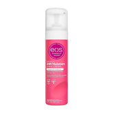 A bottle of eos Pomegranate Raspberry shave cream with a white pump top and pink label.