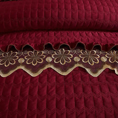 Europe Thick Velvet Quilted Bedding Set Duvet Cover 220x240 Luxury King Queen Bed Linen 2 People Bedspread Lace Ruffles Solid - SHOWLU FASHION STORE