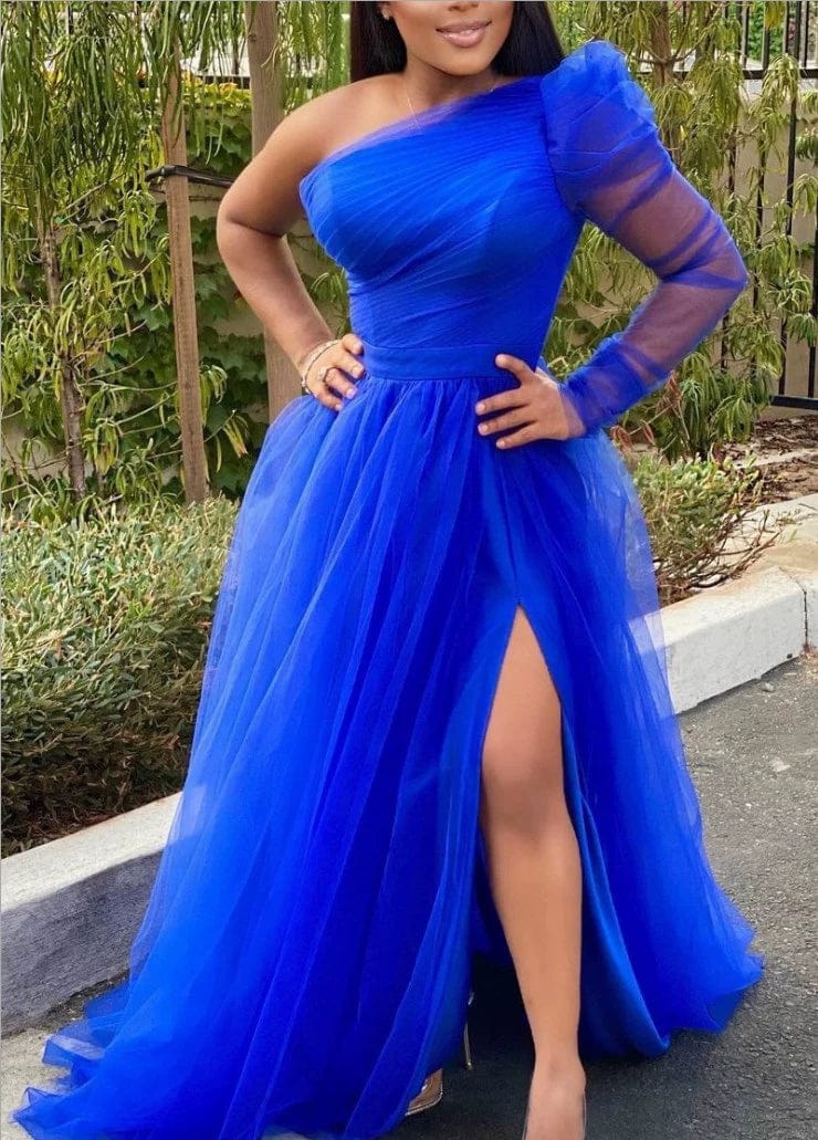 European and American - Style Long - Sleeve Large - Size Mesh Dress - SHOWLU FASHION STORE