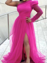 European and American - Style Long - Sleeve Large - Size Mesh Dress - SHOWLU FASHION STORE