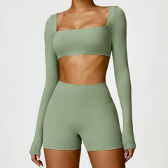 European and American Winter Nude Feel Tight Yoga Suit High Waist Quick - Drying Sanding Running Sports Workout Clothes Two - piece Set Women - SHOWLU FASHION STORE