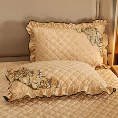 European Luxury Velvet Bedspread King Size for Bed Embossed Quilted Solid Queen Double Bed Cover Soft Bedskirt Set 2 Pillowcases - SHOWLU FASHION STORE