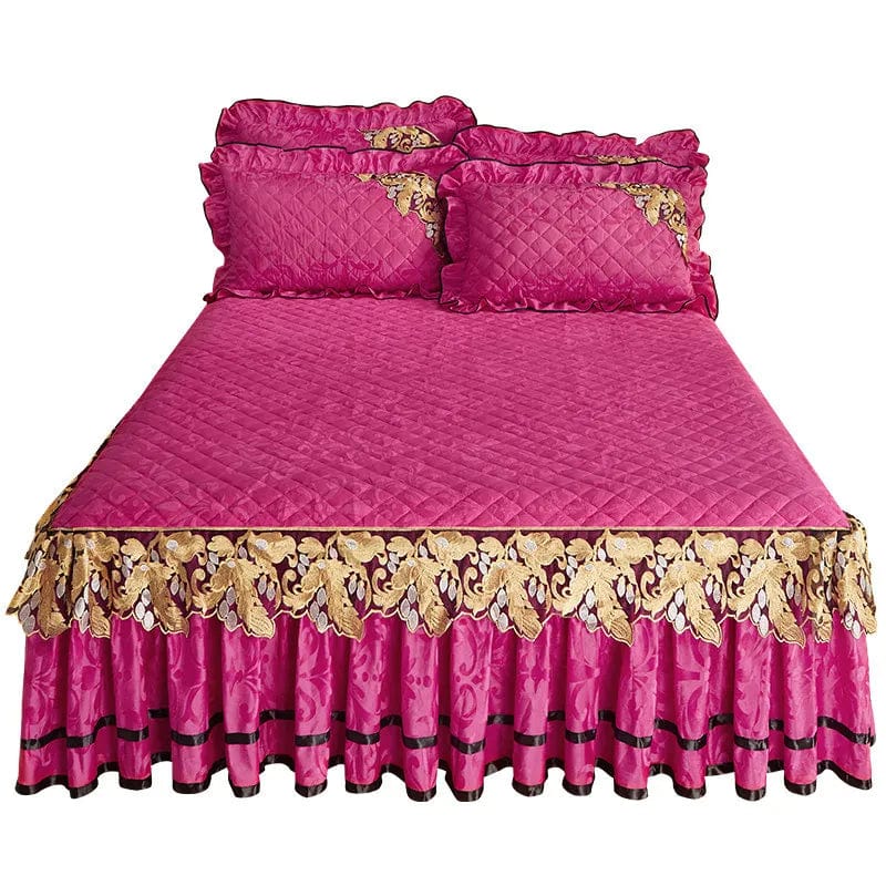 European Luxury Velvet Bedspread King Size for Bed Embossed Quilted Solid Queen Double Bed Cover Soft Bedskirt Set 2 Pillowcases - SHOWLU FASHION STORE