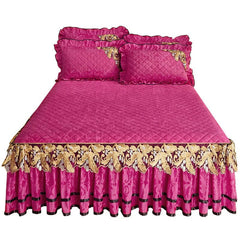 European Luxury Velvet Bedspread King Size for Bed Embossed Quilted Solid Queen Double Bed Cover Soft Bedskirt Set 2 Pillowcases - SHOWLU FASHION STORE