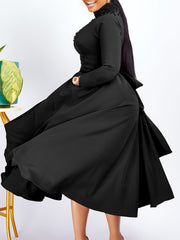 Plus Size Women's Elegant Beaded Turtleneck Bodycon Dress - Vibrant Red Long Sleeve Floor-Length Gown for Spring/Summer, Machine Washable Formal & Casual Occasion Dress, Spring Fashion Wear, Autumn Elegance Wear, Sophisticate