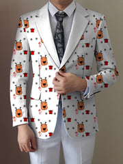 Men's Playful Cartoon Face & Stripes Blazer - Casual Polyester & Elastane, Button-Up with Notch Lapel, Non-Transparent, All-Season, Easy Care Hand or Dry Clean Only, Comfortable Suit|Stylish Suit|Structured Fit SHOWLU FASHION STORE