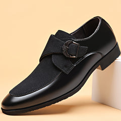 Men's Classic Black Dress Shoes - British Style Pointed Toe, Faux with Rubber Sole, Versatile for Business or Casual Wear