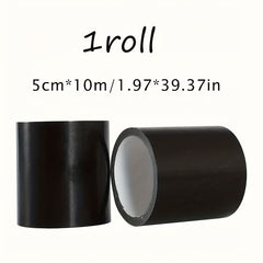 A roll of black waterproof cloth repair tape shown from two different angles.