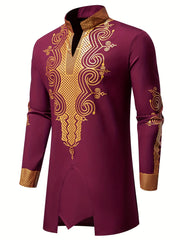 Men's Casual Striped Long Sleeve Robe Set - Polyester, Machine Washable, Stand Collar