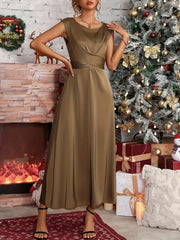 Elegant Women's Satin Evening Gown - Sleeveless Mermaid Party Dress with Twist Front & Back Zipper Detail, Round Neck Formal Attire, Machine Washable Solid Color All-Season Luxury Dress, Mermaid Gifts, Festive Celebration Out