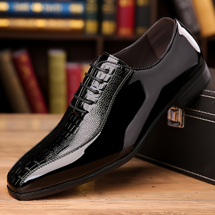 Men's Elegant Black Dress Shoes - Glossy Finish, Pointed Toe, Lace-Up Business & Formal Style for Weddings, Parties, and Casual Attire SHOWLU FASHION STORE