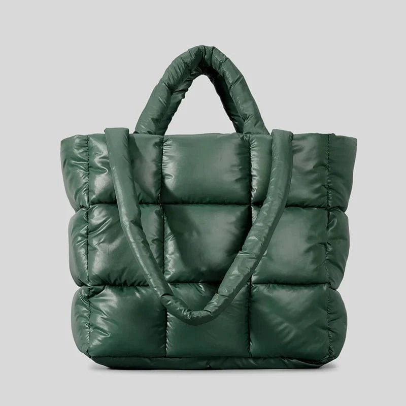 Fashion Plaid Padded Tote Bag Designer Soft Puffy Women Handbags Luxury Nylon Down Cotton Shoulder Bags Warm Winter Female Purse - SHOWLU FASHION STORE