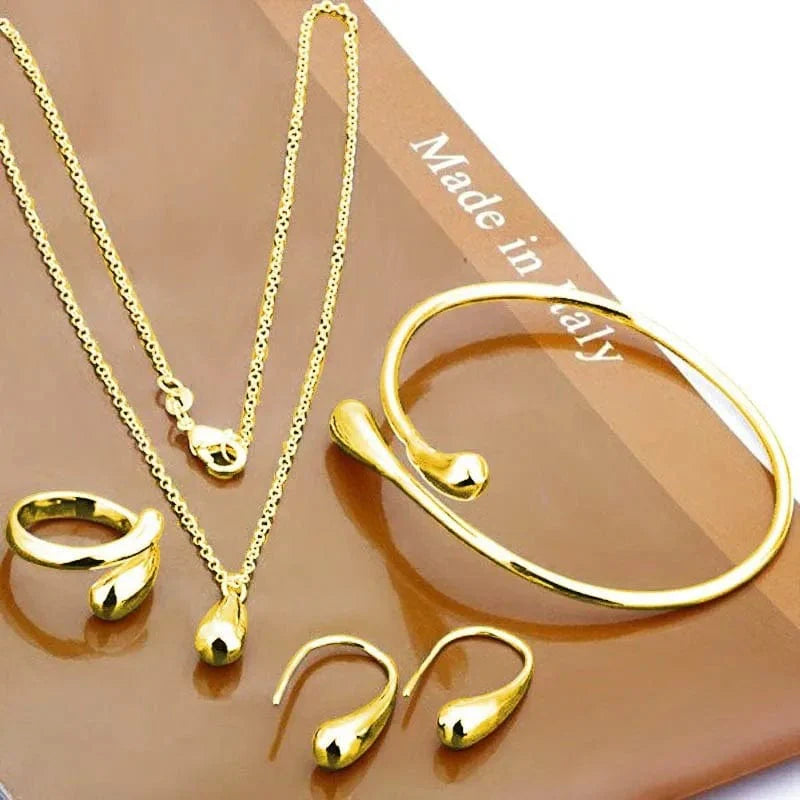 Fashion S925 Silver Needle Earrings Ring Bracelet Set Simple Personality Womens Water Drop Four - piece Jewelry Set for Women Gift - SHOWLU FASHION STORE