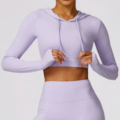 Fashion Spring Quick - Drying Long Sleeve Yoga Wear Training Outdoor Running Exercise T-shirt Hooded Workout Clothes Top without Chest Pad - SHOWLU FASHION STORE