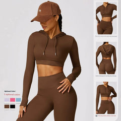 Fashion Spring Quick - Drying Long Sleeve Yoga Wear Training Outdoor Running Exercise T-shirt Hooded Workout Clothes Top without Chest Pad - SHOWLU FASHION STORE