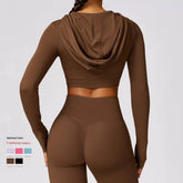 Fashion Spring Quick - Drying Long Sleeve Yoga Wear Training Outdoor Running Exercise T-shirt Hooded Workout Clothes Top without Chest Pad - SHOWLU FASHION STORE