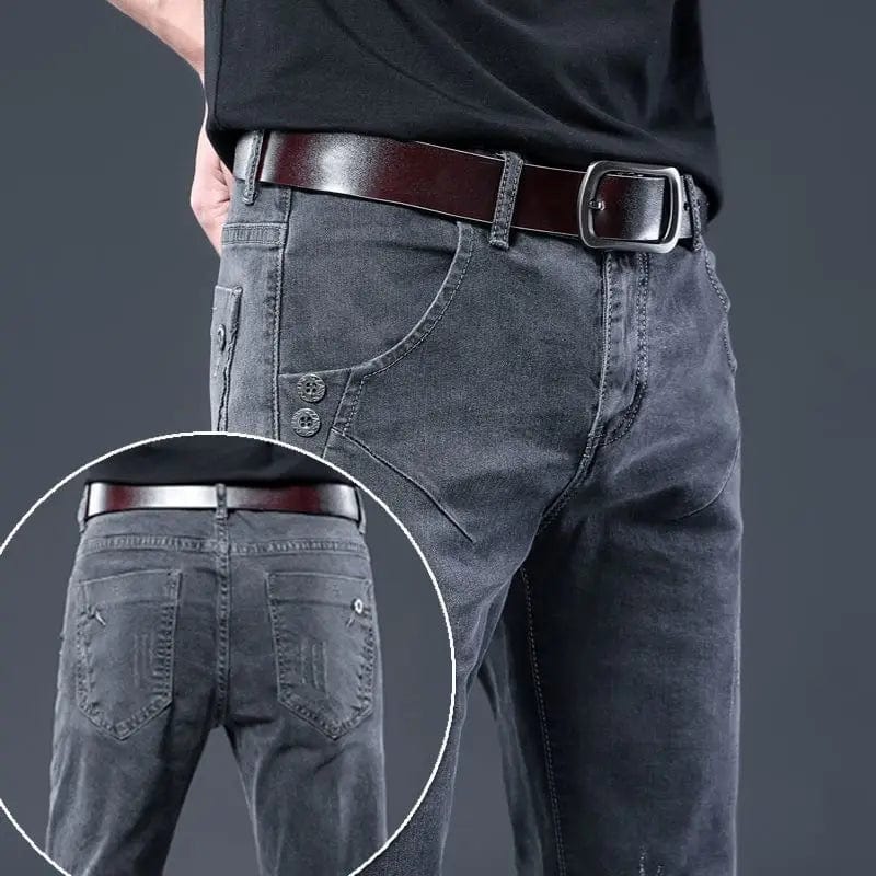 Fashion Stylish Korean Style Clothes Classic Kpop Streetwear Luxury Slim - Fit Smoke Gray Men's Jeans Casual Cowboy Pants for Men - SHOWLU FASHION STORE