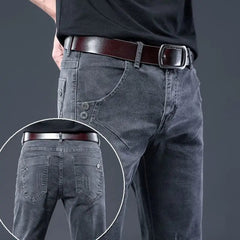 Fashion Stylish Korean Style Clothes Classic Kpop Streetwear Luxury Slim - Fit Smoke Gray Men's Jeans Casual Cowboy Pants for Men - SHOWLU FASHION STORE