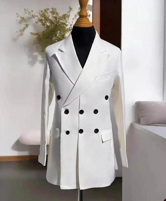 Fashion Three - Button Men Long Jacket Peaked Lapel Blazer Business Party Prom Custom Made Only Coat - SHOWLU FASHION STORE