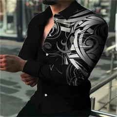 Fashionable Luxury Social Men's Shirts Lapel Shirts Casual Printed Long Sleeve Tops Men's Extra Large Clothing xs - 5xl - SHOWLU FASHION STORE