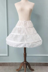 A white three-hoop petticoat skirt displayed on a mannequin.