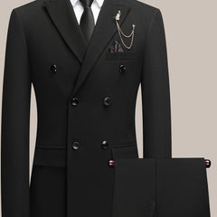 Youth Lapel Double Breasted Suit Set, Business Casual Solid Color Two-piece Set, Four Season Universal Graduation Ceremony Formal Attire, Interview Performance Dress Suit