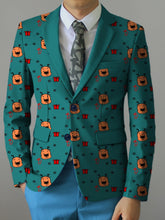 Men's Playful Cartoon Face & Stripes Blazer - Casual Polyester & Elastane, Button-Up with Notch Lapel, Non-Transparent, All-Season, Easy Care Hand or Dry Clean Only, Comfortable Suit|Stylish Suit|Structured Fit SHOWLU FASHION STORE