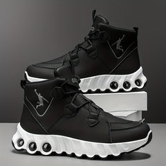 Sneakers, 1 Pair of Simple and Fashionable Mid-Top Basketball Shoes. Thickened Soft Shock Absorption, Wear-, Strong Grip PVC Sole. White/Black Solid Color PU Upper. Soft Breathable Lining. Suitable for All Seasons. Suitable f