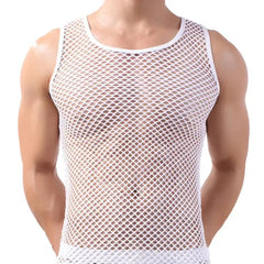 Fishnet Men Sexy Mesh Tank Tops Transparent Sleep Tops Male Underwear Pure Color Vest Sleeveless Tops Underwear Male Undershirt - SHOWLU FASHION STORE