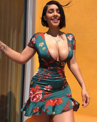 Floral Lace - Up Backless Mini Dress - SHOWLU FASHION STORE