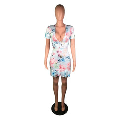 Floral Lace - Up Backless Mini Dress - SHOWLU FASHION STORE