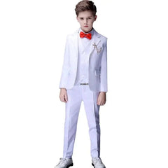 Flower Boys White Baptism Suit Kid Wedding Party Photograph Set Teenager Birthday Tuxedo Dress Children Graduation Stage Costume - SHOWLU FASHION STORE