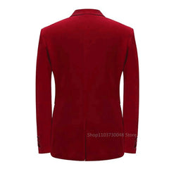 Formal Red Velvet Blazer for Men with Peak Lapel Double Breasted Dinner Jacket Elegant Slim Fit Smoking Suit Coat for Wedding - SHOWLU FASHION STORE