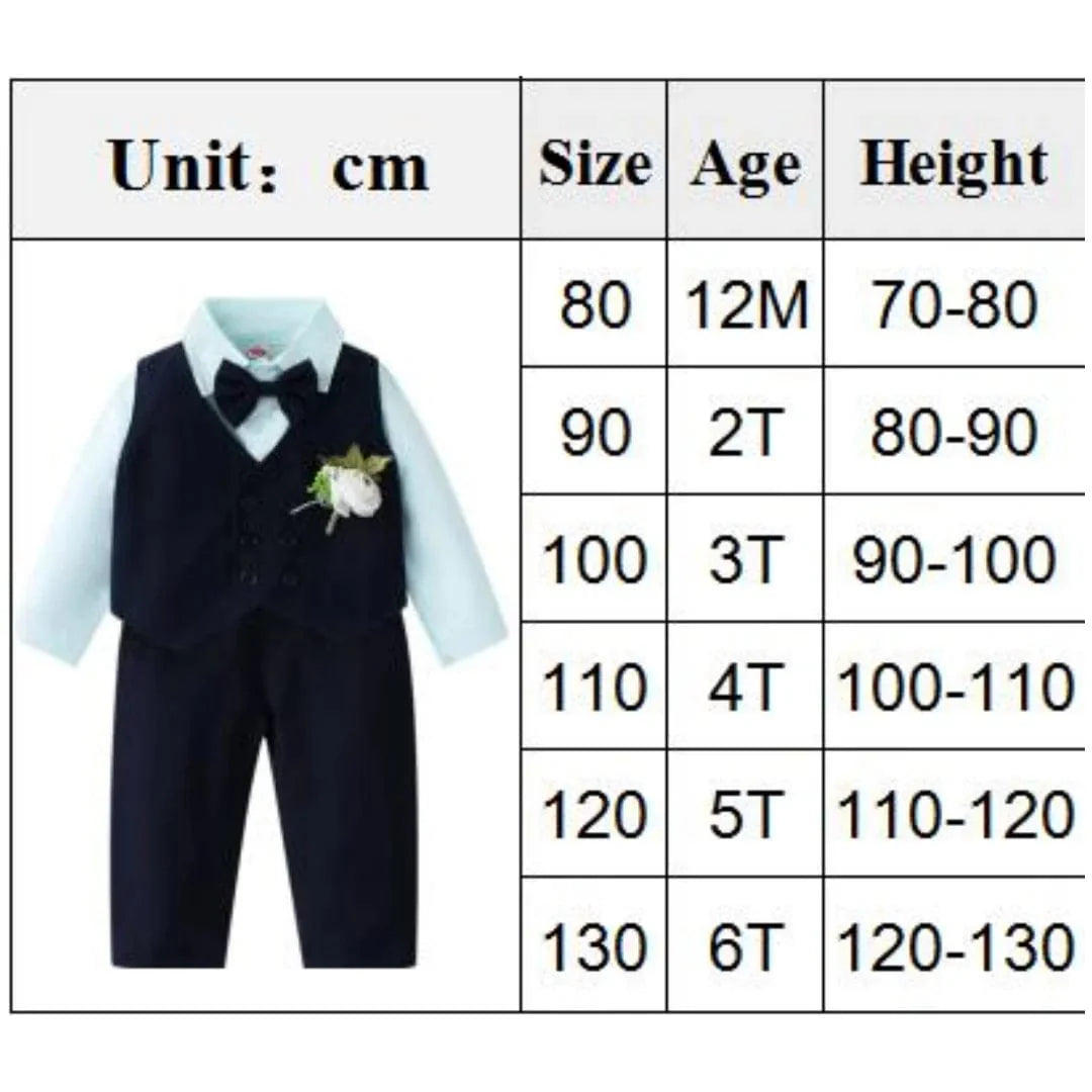 Formal Wedding Outfit for Toddler Solid Vest Gentlemen Suit Corsage Flower Boy Costume Handsome 1 - 6Y Children Kid Autumn Clothes - SHOWLU FASHION STORE