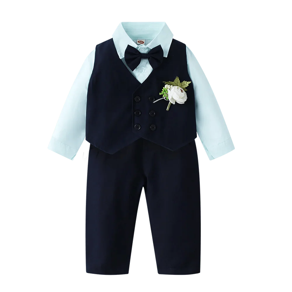 Formal Wedding Outfit for Toddler Solid Vest Gentlemen Suit Corsage Flower Boy Costume Handsome 1 - 6Y Children Kid Autumn Clothes - SHOWLU FASHION STORE
