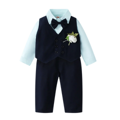 Formal Wedding Outfit for Toddler Solid Vest Gentlemen Suit Corsage Flower Boy Costume Handsome 1 - 6Y Children Kid Autumn Clothes - SHOWLU FASHION STORE