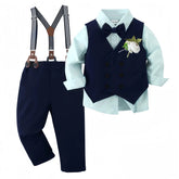 Formal Wedding Outfit for Toddler Solid Vest Gentlemen Suit Corsage Flower Boy Costume Handsome 1 - 6Y Children Kid Autumn Clothes - SHOWLU FASHION STORE
