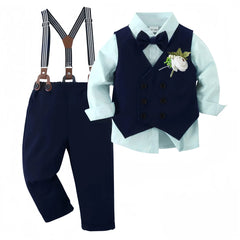 Formal Wedding Outfit for Toddler Solid Vest Gentlemen Suit Corsage Flower Boy Costume Handsome 1 - 6Y Children Kid Autumn Clothes - SHOWLU FASHION STORE