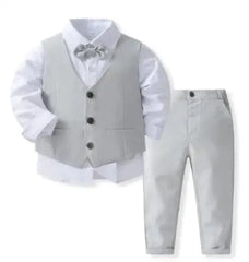 Gentleman Outfits Birthday Costume for Boy Children Spring Autumn Boutique Clothing Set Solid Vest Suit Kids Cotton Formal Wears - SHOWLU FASHION STORE