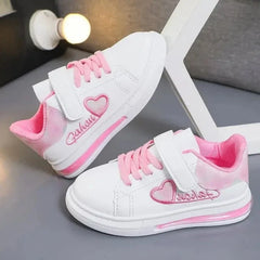 Girls Casual Shoes Kids Skate Shoes White School Sneakers Children's Sports Running Shoes with Heart Love Embroidery Sweet Soft - SHOWLU FASHION STORE